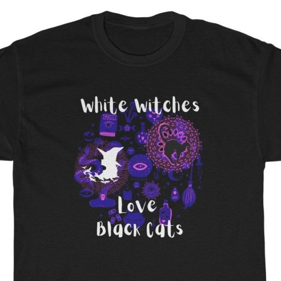 White Witches Love Black Cats Unisex Heavy Cotton Tee