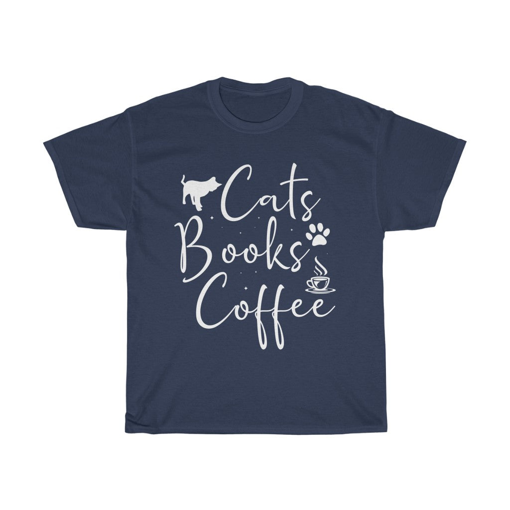 Cats, Books, Coffee Unisex Heavy Cotton Tee