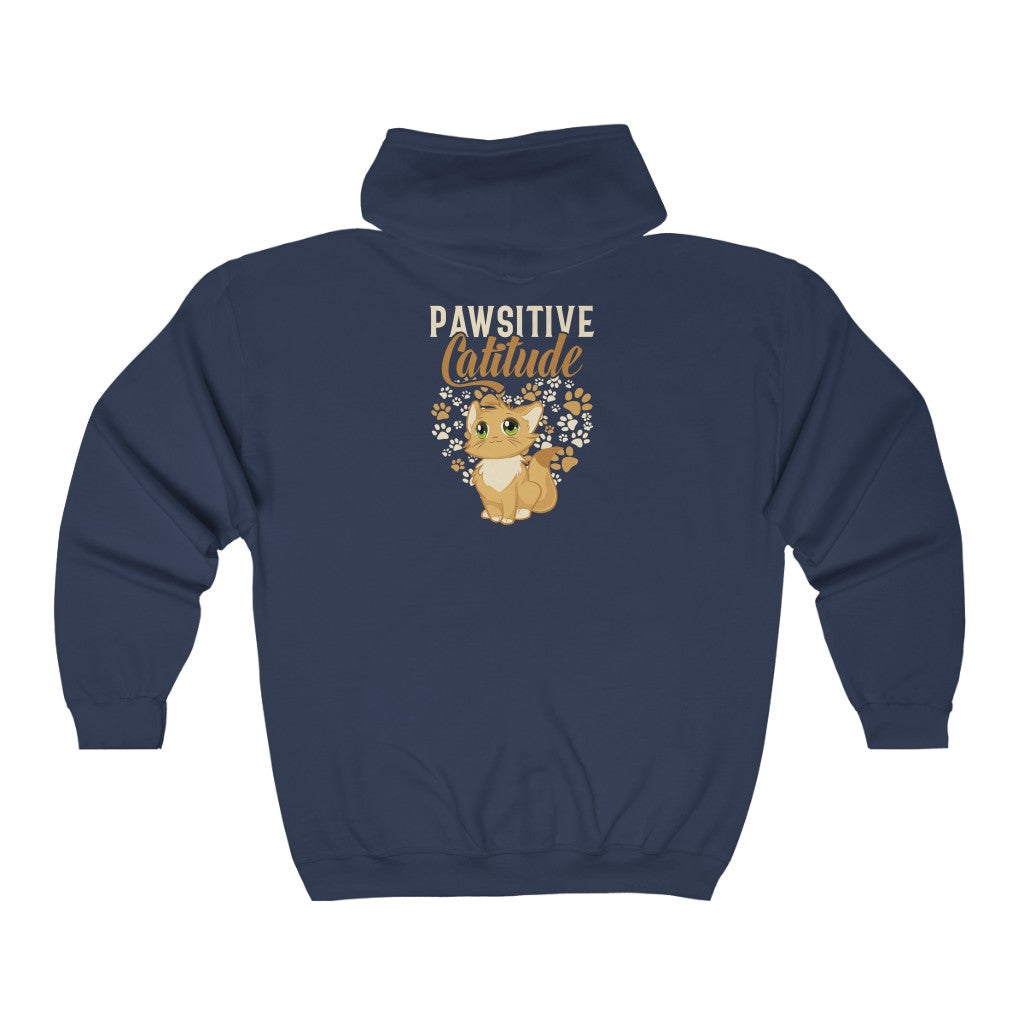 Pawsitive Cattitude Backprint Unisex Heavy Blend™ Full Zip Hooded Sweatshirt