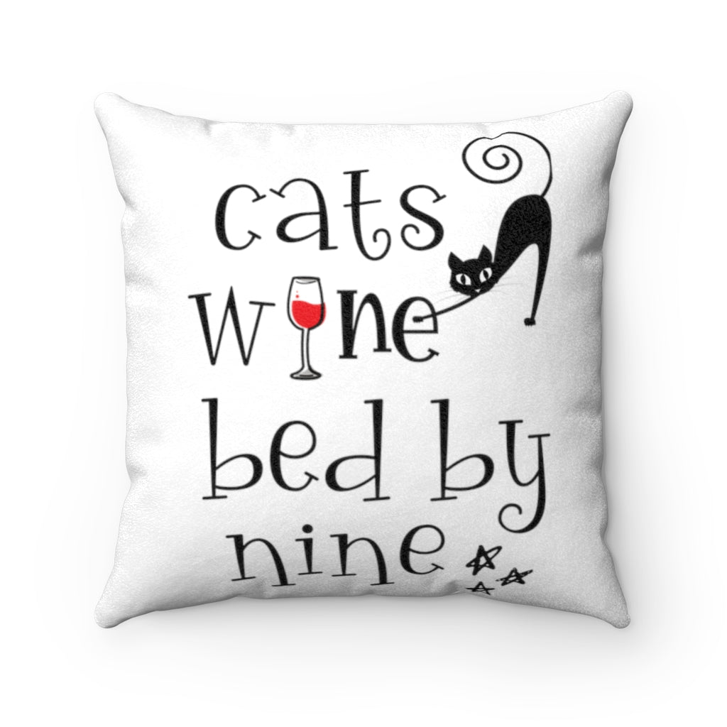 Cats Wine Bed By Nine Faux Suede Square Pillow