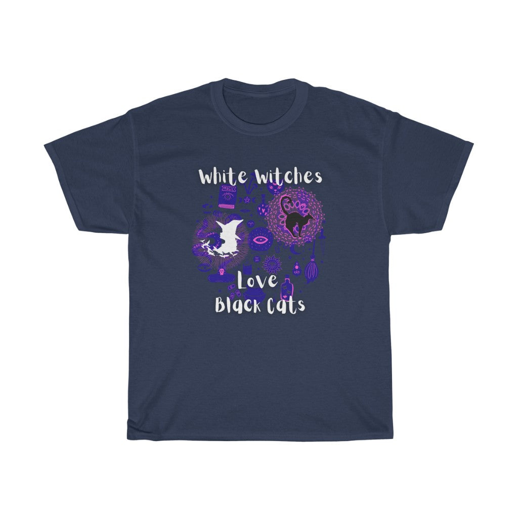 White Witches Love Black Cats Unisex Heavy Cotton Tee