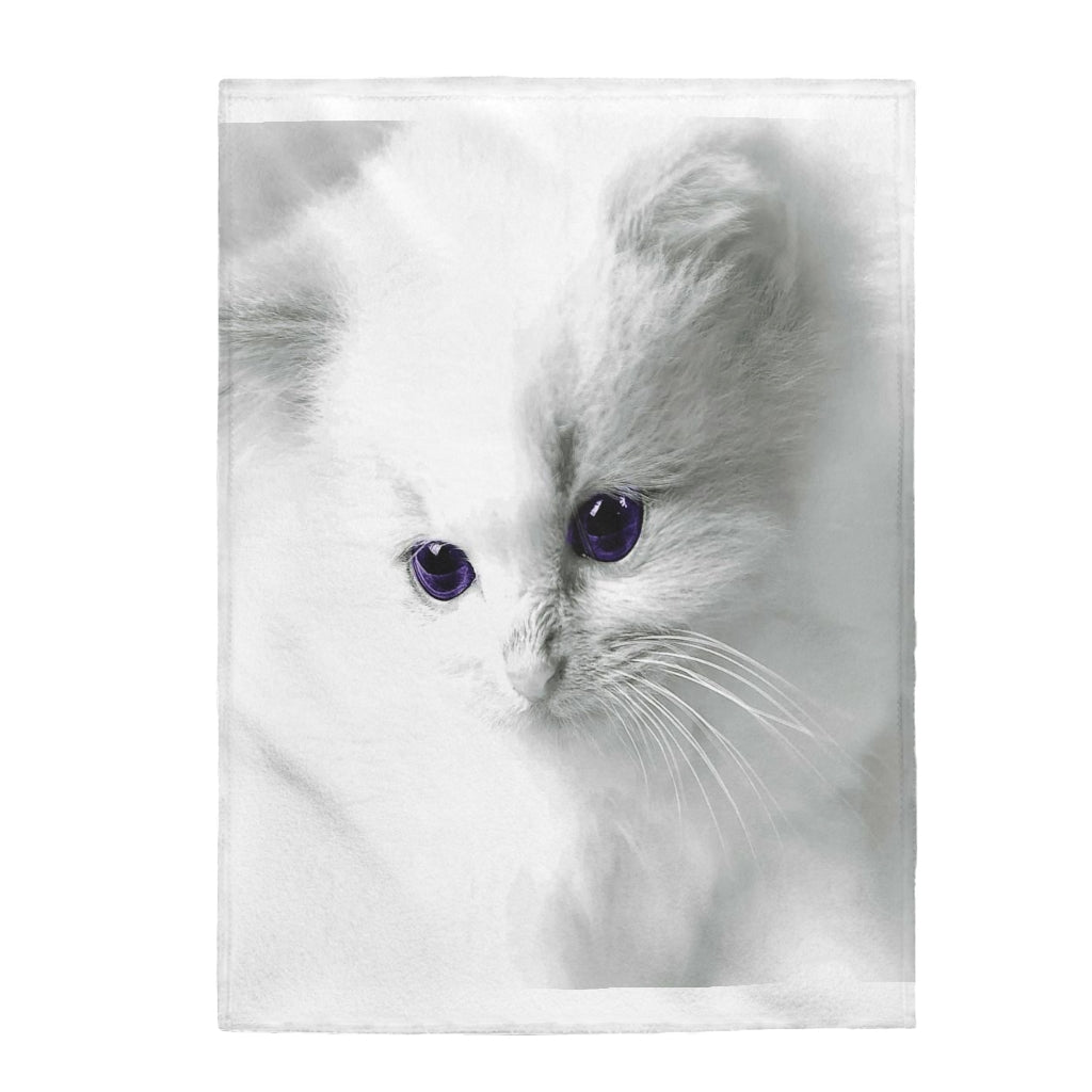 White Kitten Velveteen Plush Blanket