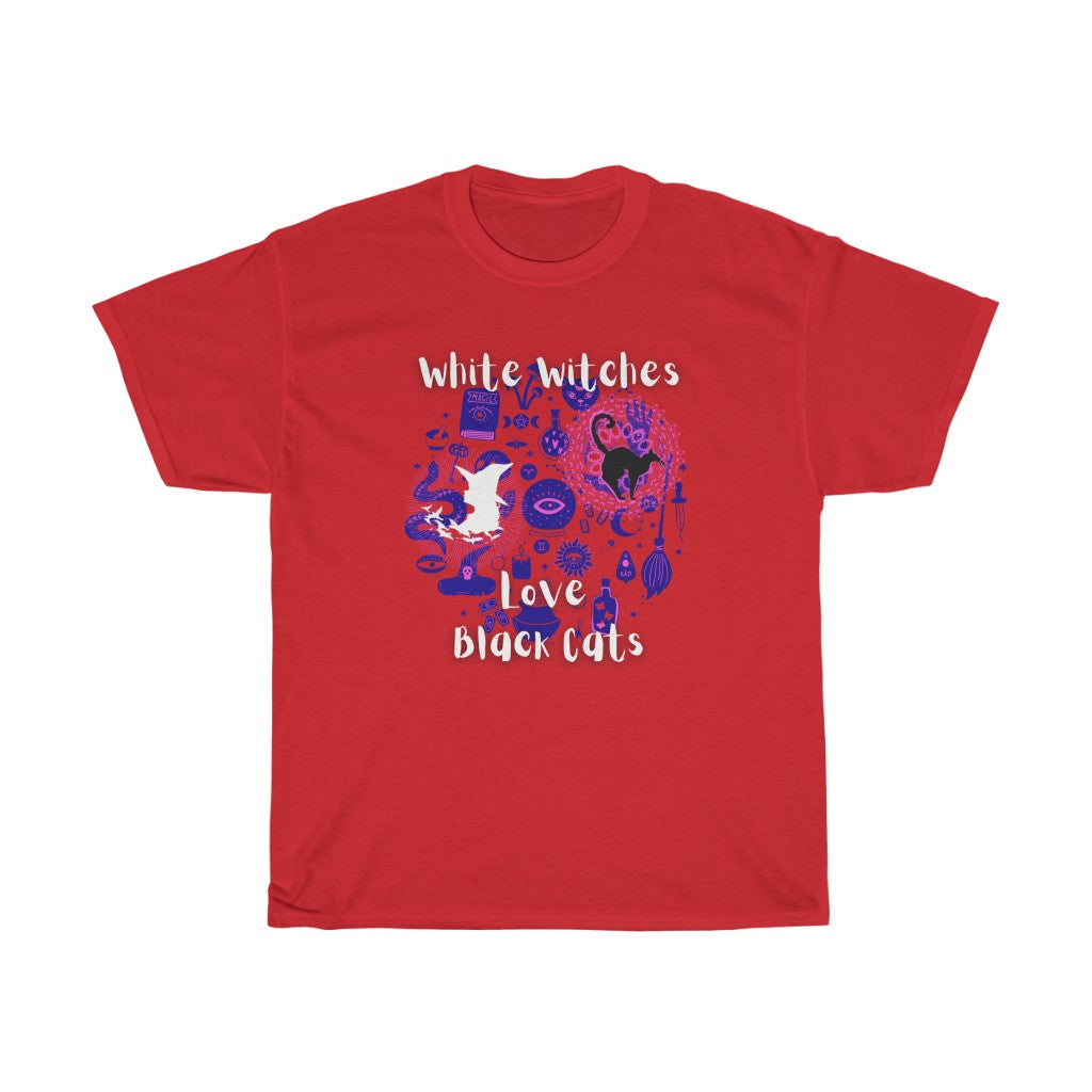 White Witches Love Black Cats Unisex Heavy Cotton Tee