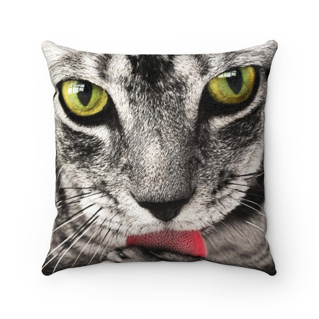 Cat Lick Faux Suede Square Pillow