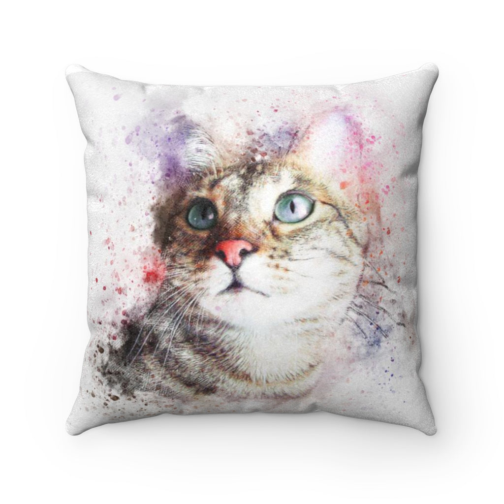 Watercolor Cat Faux Suede Square Pillow