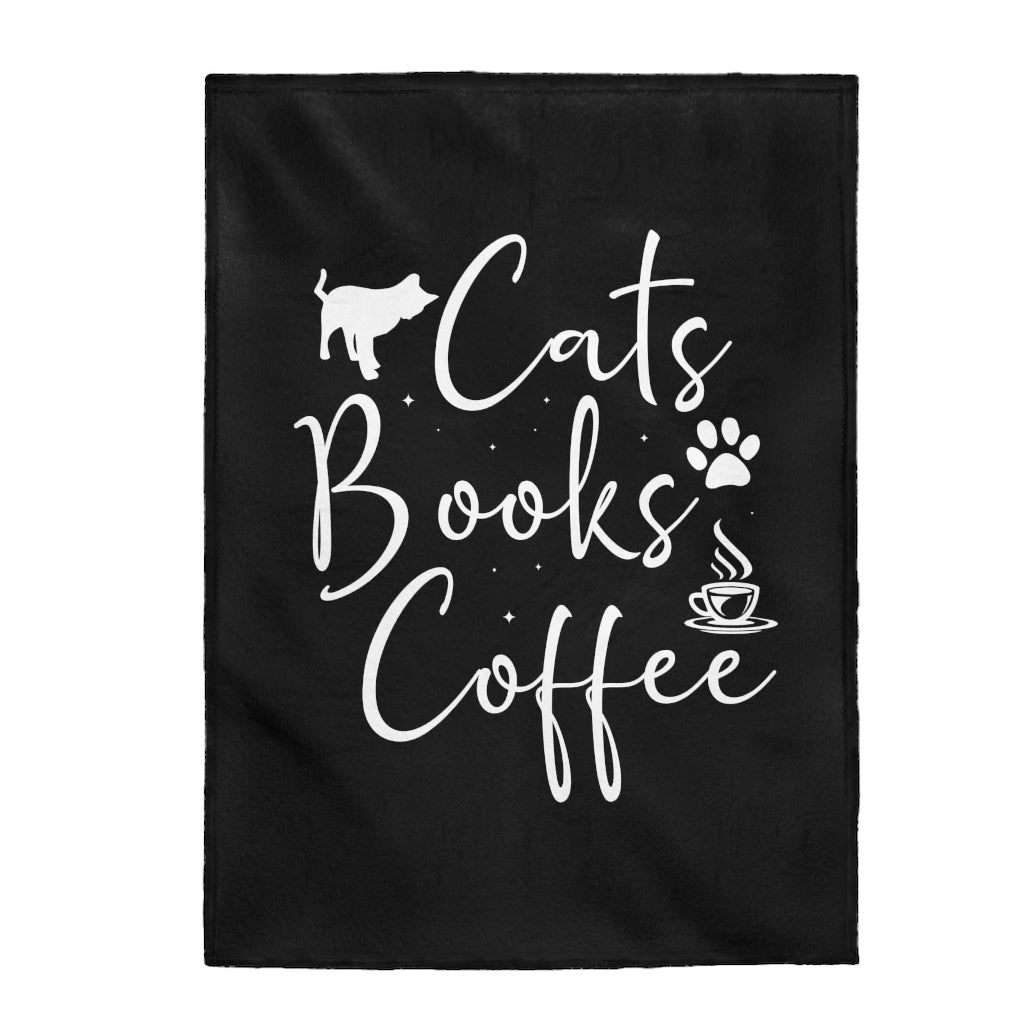 Cats Books Coffee Velveteen Plush Blanket