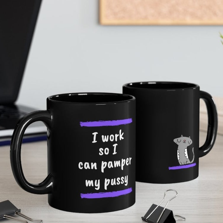 I Work Black mug 11oz