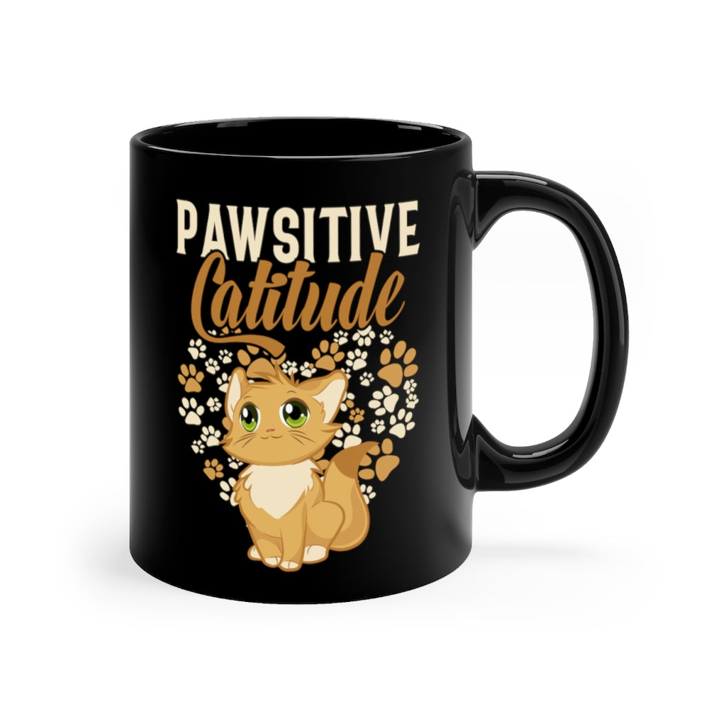 Pawsitive Catitude Black mug 11oz