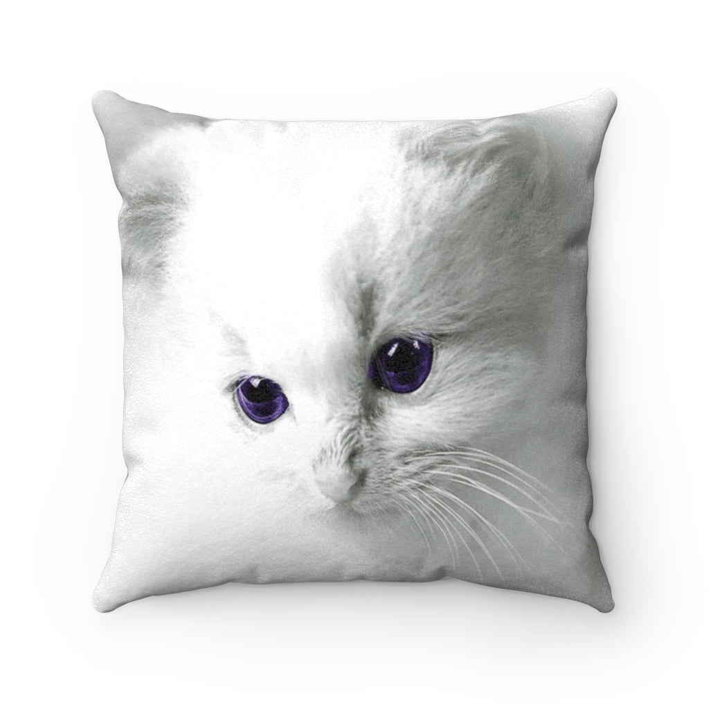 White Kitten Faux Suede Square Pillow