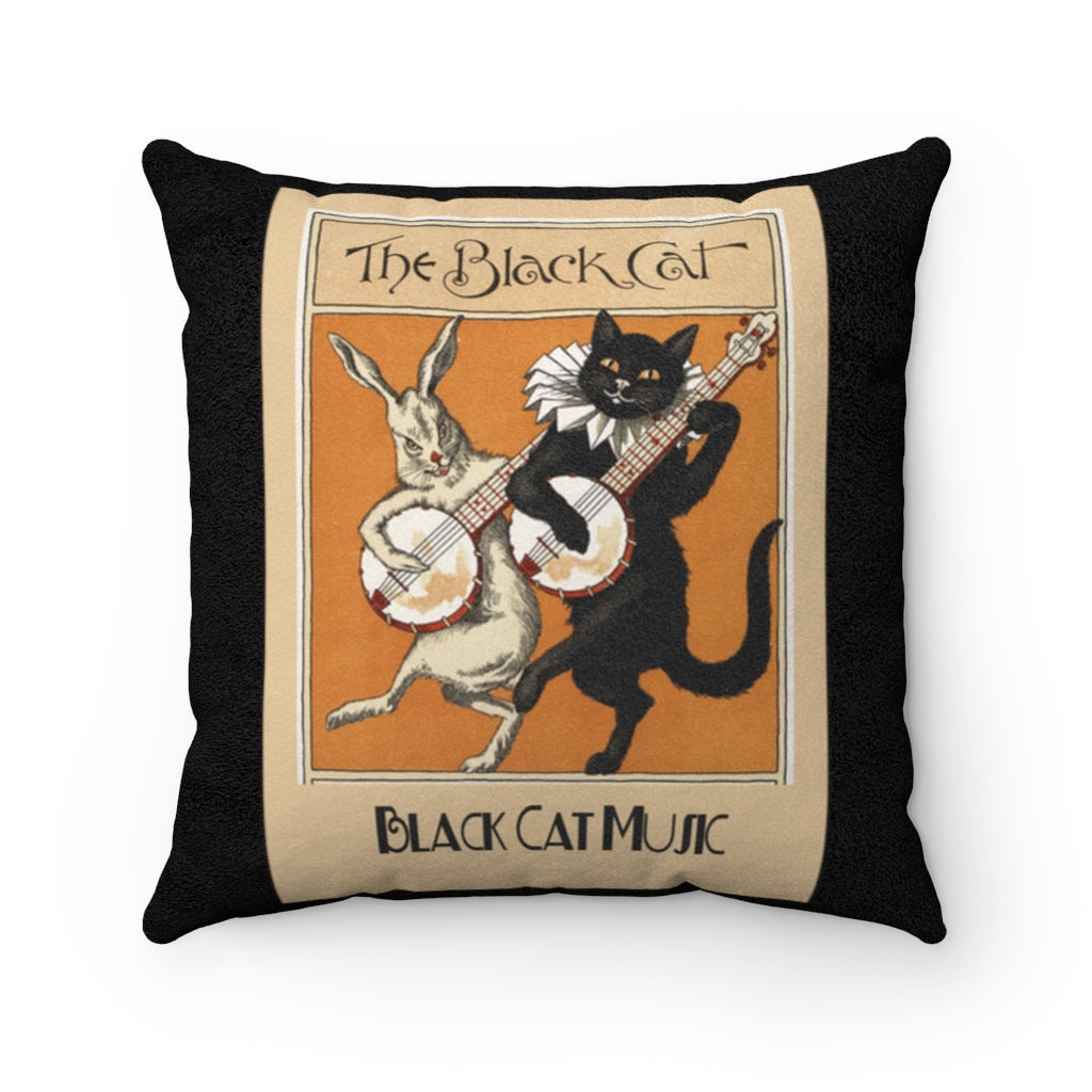 Black Cat Music Faux Suede Square Pillow