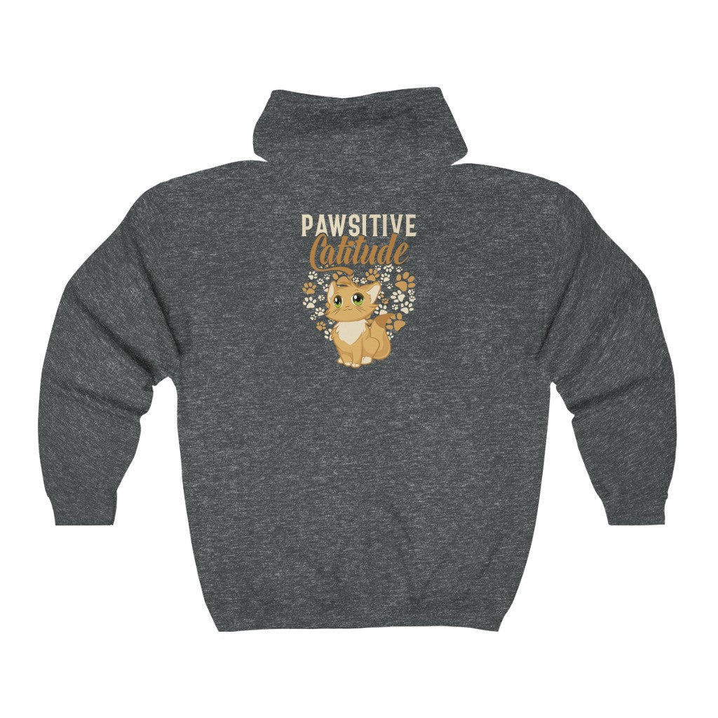 Pawsitive Cattitude Backprint Unisex Heavy Blend™ Full Zip Hooded Sweatshirt