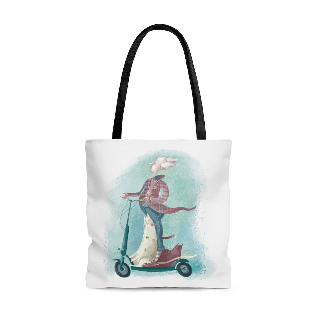 Cat N Scooter AOP Tote Bag