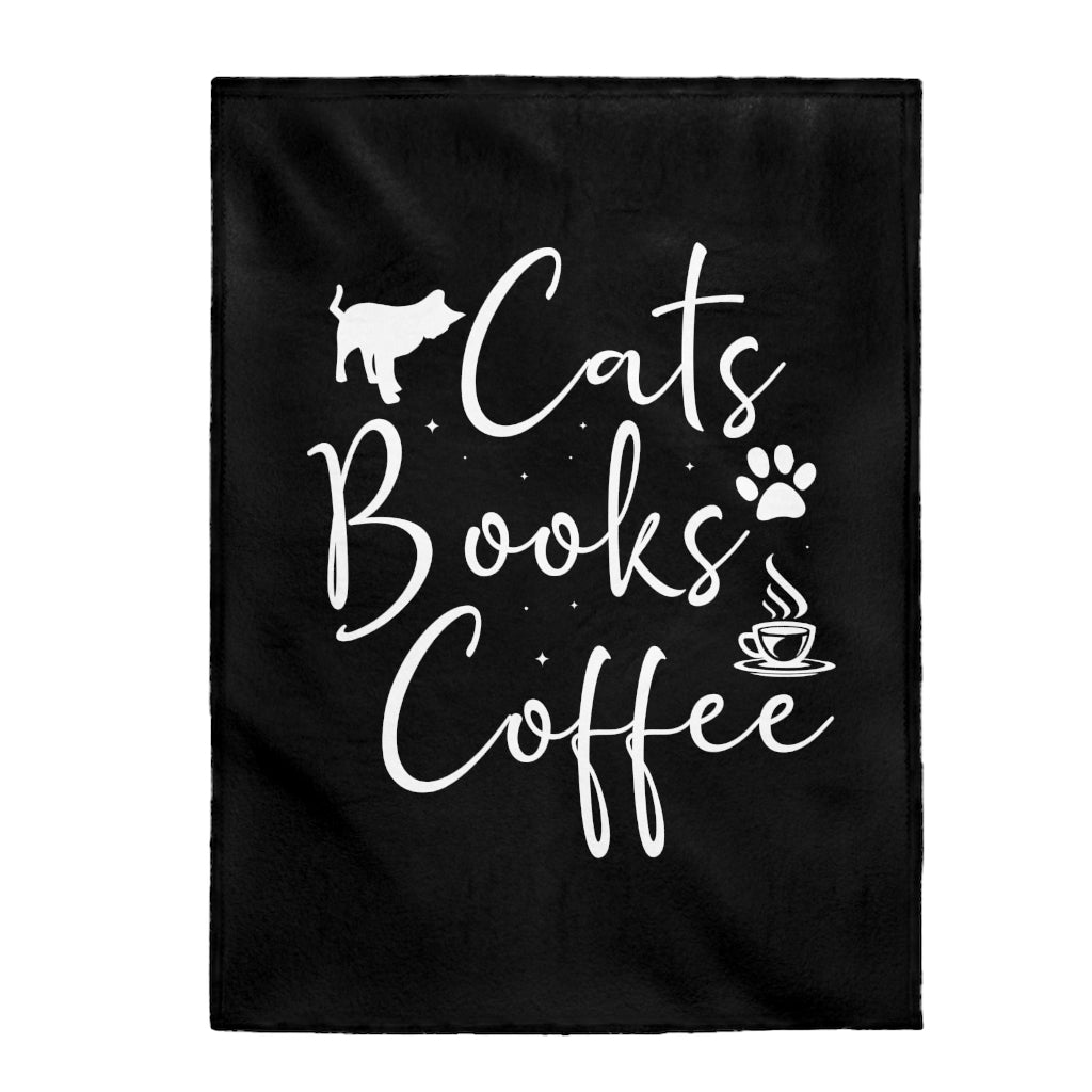 Cats Books Coffee Velveteen Plush Blanket