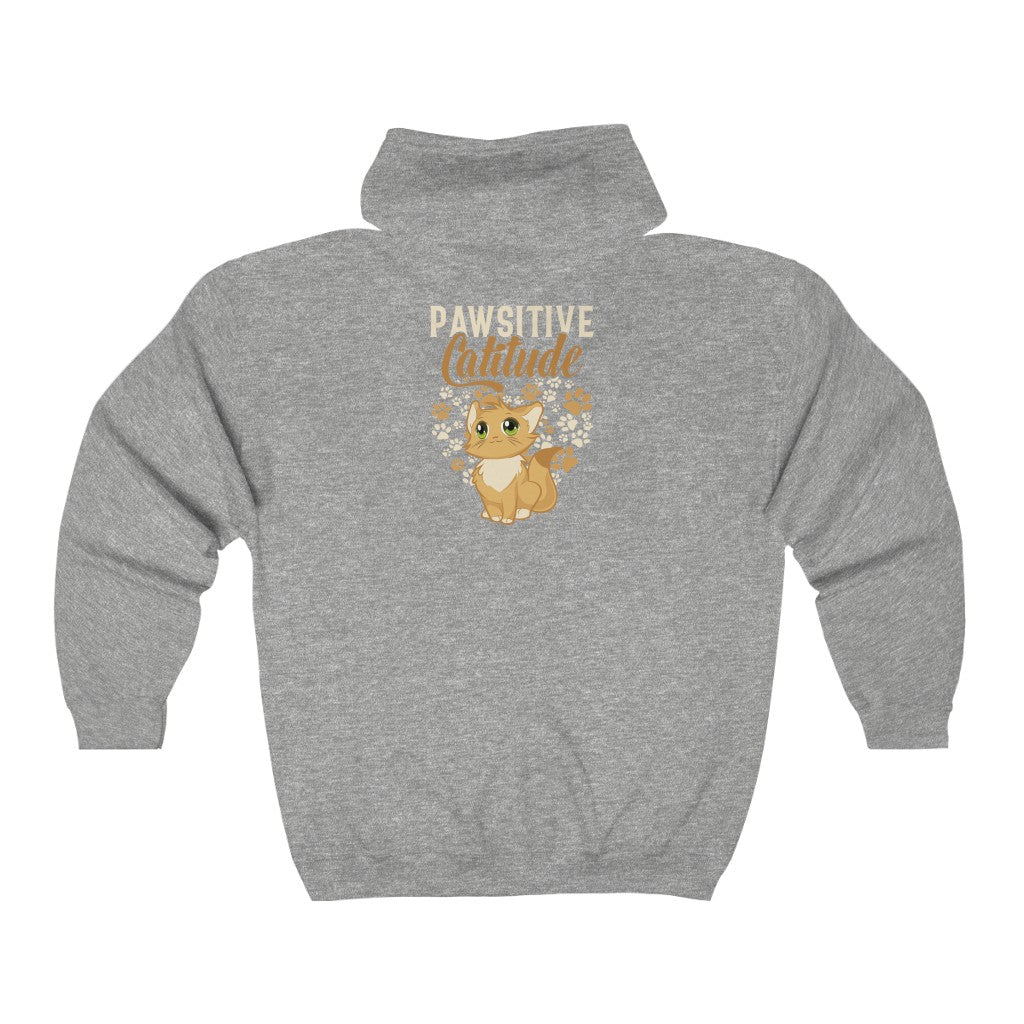 Pawsitive Cattitude Backprint Unisex Heavy Blend™ Full Zip Hooded Sweatshirt