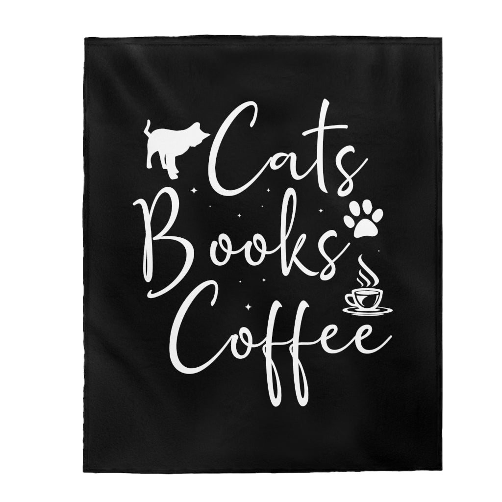 Cats Books Coffee Velveteen Plush Blanket