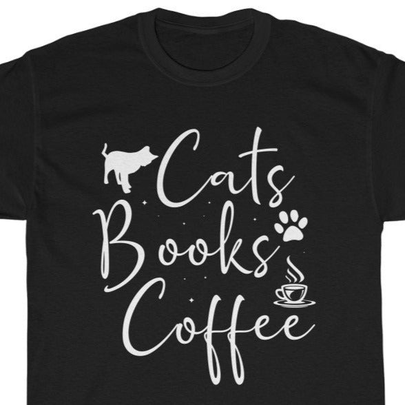 Cats, Books, Coffee Unisex Heavy Cotton Tee