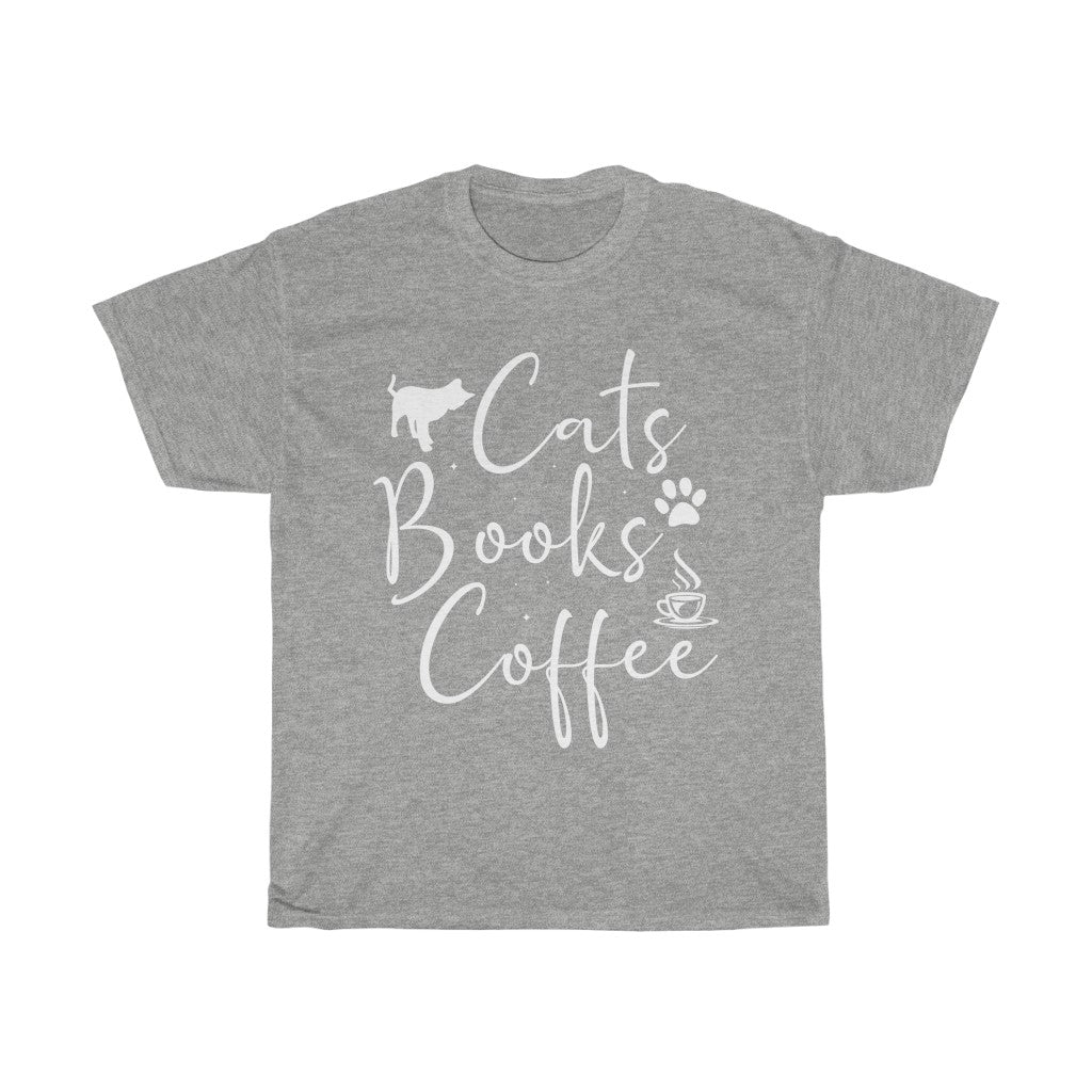 Cats, Books, Coffee Unisex Heavy Cotton Tee