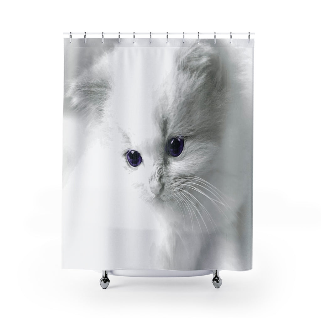 White Kitten Shower Curtains